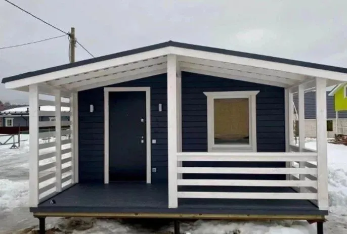 Садовый дом арт. 8109, 7×4 м — крытая терраса под общей кровлей, 8 м²